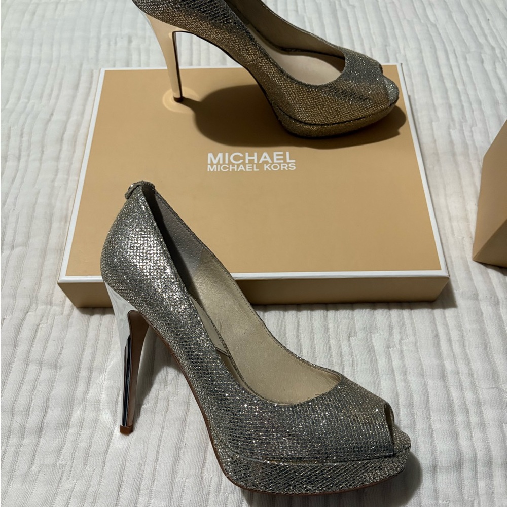 Michael Kors Sparkling Silver Platform Heels - image 5
